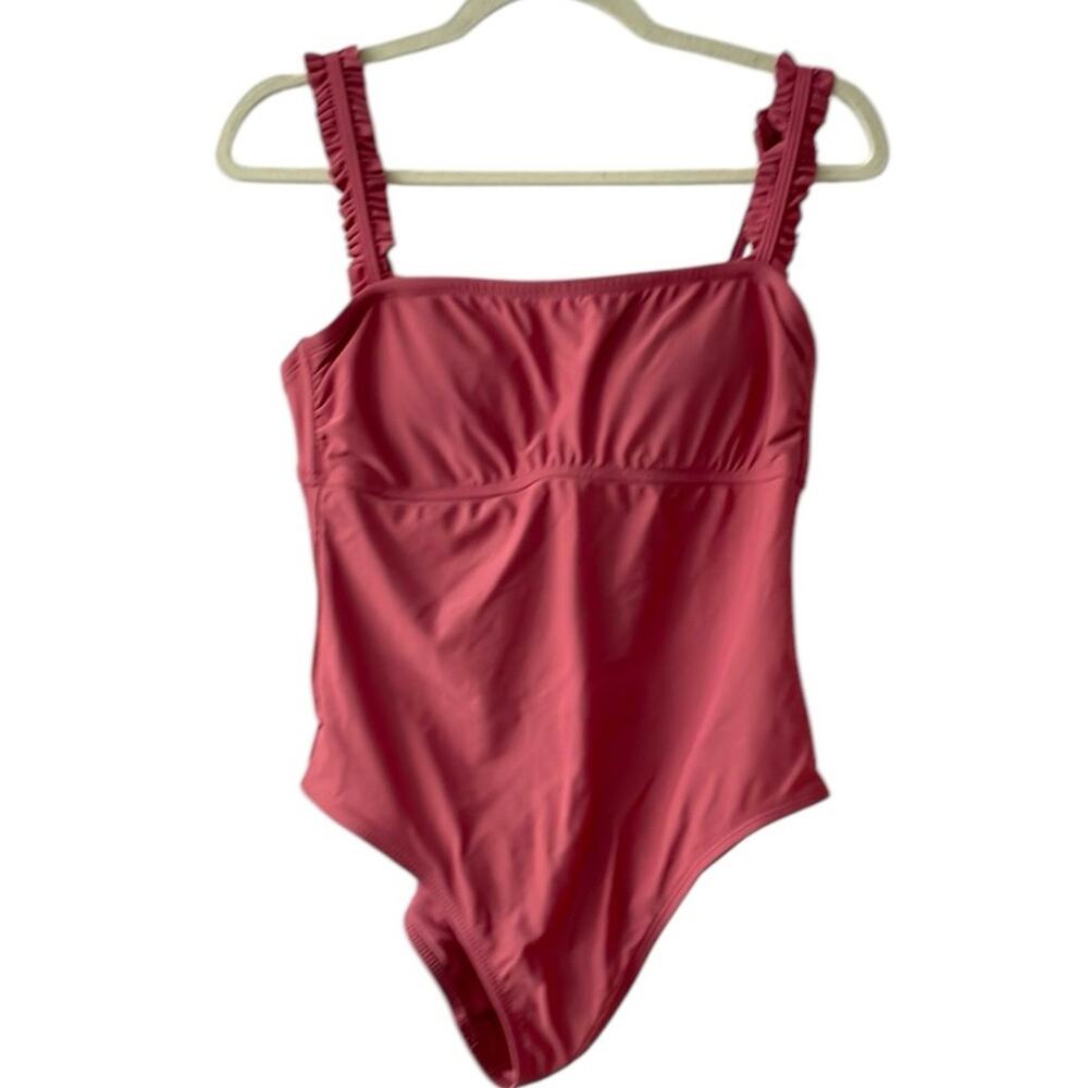 Kona Sol Pink One-Piece Swimsuit with Ruffled Straps | Size Medium